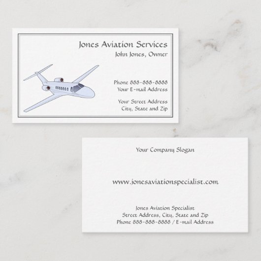 Pilot Aviation Service Jet Plane Business Card 名刺 (正面/裏面)