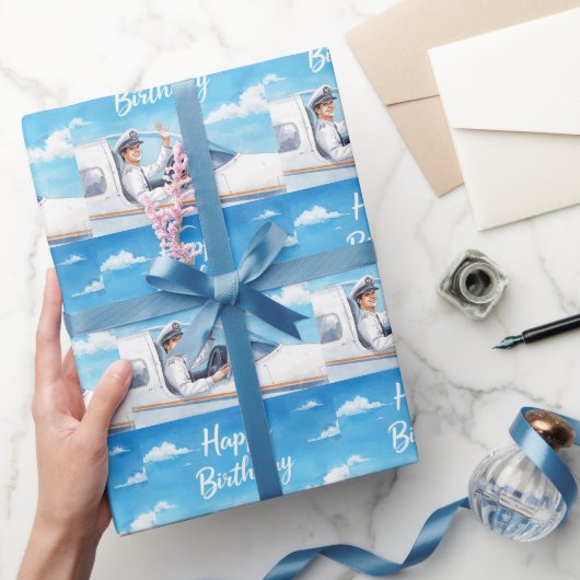 Pilot Birthday flying on Sky  ラッピングペーパー (ギフト)