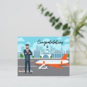 Pilot Congratulations with airport Background ポストカード (スタンド正面)