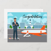 Pilot Congratulations with airport Background ポストカード (正面/裏面)