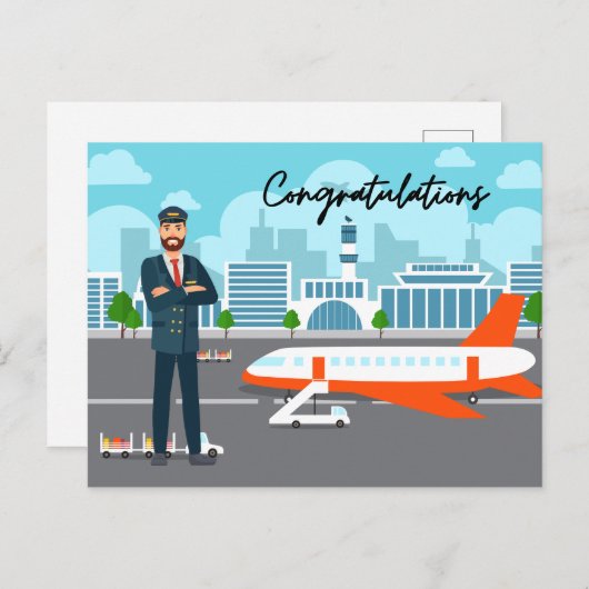 Pilot Congratulations with airport Background ポストカード (正面/裏面)