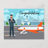 Pilot Congratulations with airport Background ポストカード (正面)