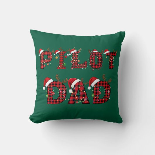 Pilot Dad Christmas Letters Lights Ornaments Funny クッション (正面)