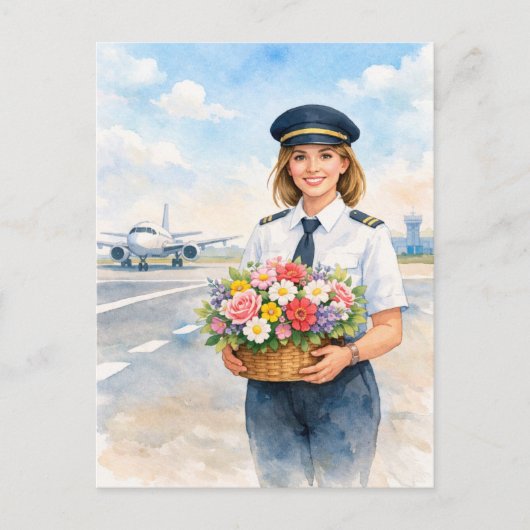 Pilot holds flowers standing on runway  ポストカード (正面)