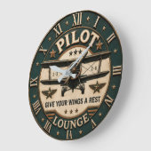 Pilot Lounge Vintage Biplane Classic Aviation ラージ壁時計 (傾斜)