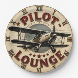 Pilot Lounge Vintage Biplane Retro Aviation Hangar ペーパープレート