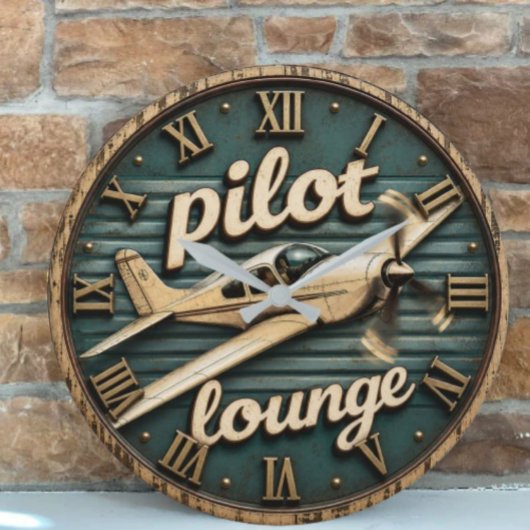 Pilot Lounge Vintage Propeller Airplane ラージ壁時計