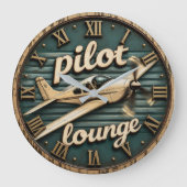 Pilot Lounge Vintage Propeller Airplane ラージ壁時計 (正面)