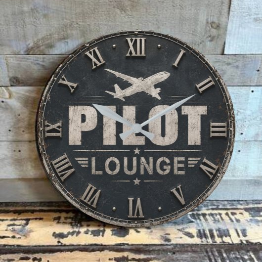 Pilot Lounge Welcome Vintage Biplane ラージ壁時計