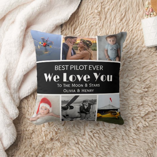 Pilot Modern 'We Love You' Custom Photo Collage クッション (ブランケット)