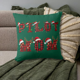 Pilot Mom Christmas Letters Lights Ornaments Funny クッション