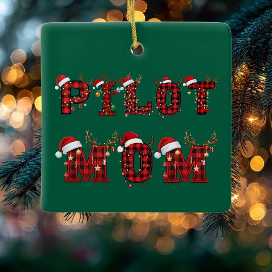 Pilot Mom Christmas Letters Lights Ornaments Funny セラミックオーナメント