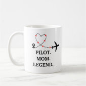 Pilot Mom Legend Airplane and Heart Custom コーヒーマグカップ (左)