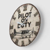 Pilot on Duty Vintage Airplane  Aviation Hangar  ラージ壁時計 (傾斜)