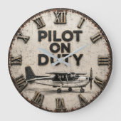 Pilot on Duty Vintage Airplane  Aviation Hangar  ラージ壁時計 (正面)