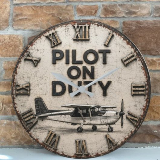 Pilot on Duty Vintage Airplane  Aviation Hangar  ラージ壁時計