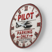 Pilot Parking Only Helicopter Aviation Hangar ラージ壁時計 (傾斜)