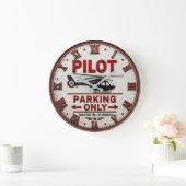 Pilot Parking Only Helicopter Aviation Hangar ラージ壁時計 (ホーム)