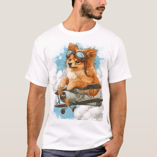 Pilot Pomeranian � Flying Ace Dog Tシャツ (正面)
