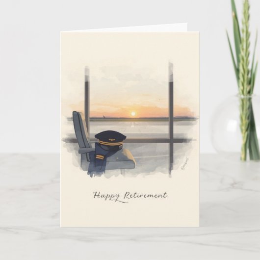 Pilot Retirement with airport background カード (正面)