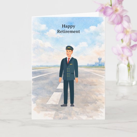 Pilot Retirement with airport background カード (蘭)