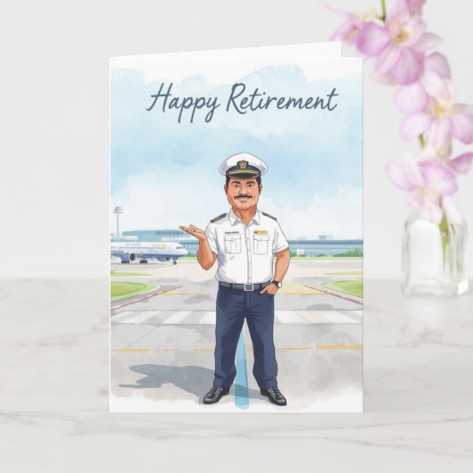Pilot Retirement with airport background カード (蘭)