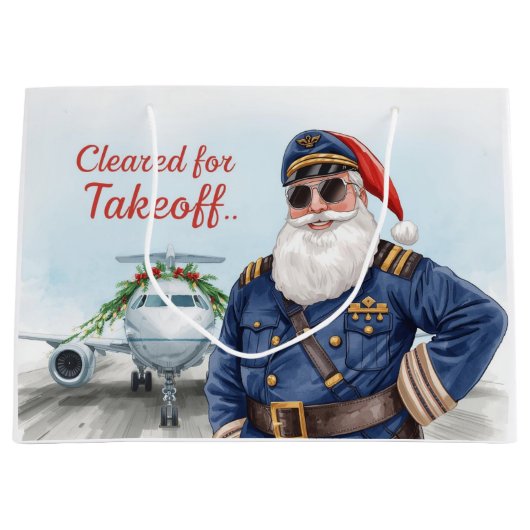 Pilot Santa is Flying for Christmas in the Sky  ラージペーパーバッグ (正面)