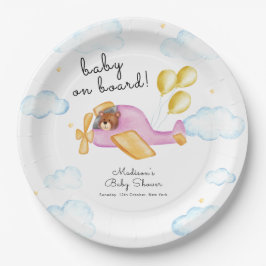 Pilot Teddy Bear Balloon Airplane Baby Shower  ペーパープレート