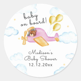 Pilot Teddy Bear Balloon Airplane Baby Shower  ラウンドシール
