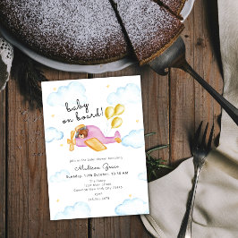 Pilot Teddy Bear Balloon Airplane Baby Shower  招待状