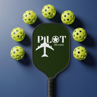 Pilot Typography & Airplane Funny Personalized ピックルボールラケット