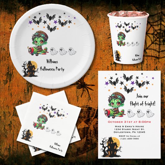 Pilot Zombie flying Airplane & Bat Funny Halloween シール