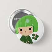 Pinの上の緑のKokeshiの三重項の終わり 缶バッジ (正面&裏面)