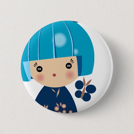 Pinの上の青いKokeshiの三重項の終わり 缶バッジ (正面)