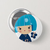 Pinの上の青いKokeshiの三重項の終わり 缶バッジ (正面&裏面)