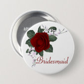 Pinを結婚しているKRWの赤いバラの新婦付添人 缶バッジ (正面&裏面)