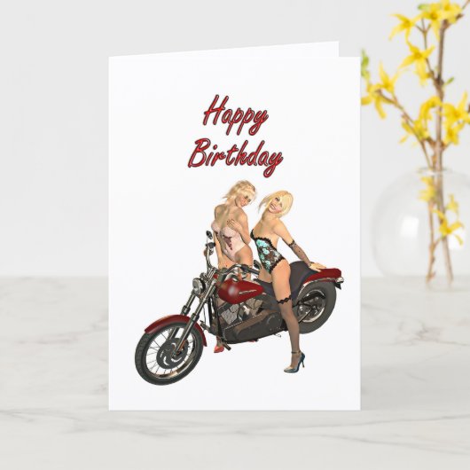 Pinバイクもしくは自転車に乗る人の女の子のバースデー・カード カード (黄色い花)