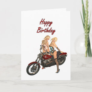 Pinバイクもしくは自転車に乗る人の女の子のバースデー・カード カード