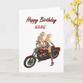 Pinバイクもしくは自転車に乗る人の女の子のバースデー・カード カード (黄色い花)