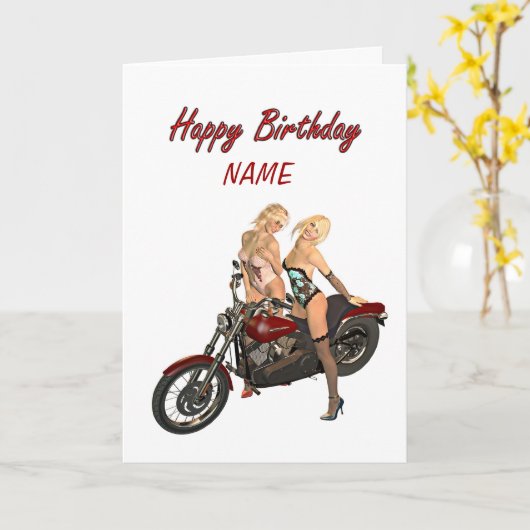 Pinバイクもしくは自転車に乗る人の女の子のバースデー・カード カード (黄色い花)