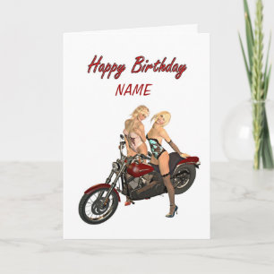 Pinバイクもしくは自転車に乗る人の女の子のバースデー・カード カード