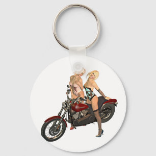 Pinバイクもしくは自転車に乗る人の女の子 キーホルダー