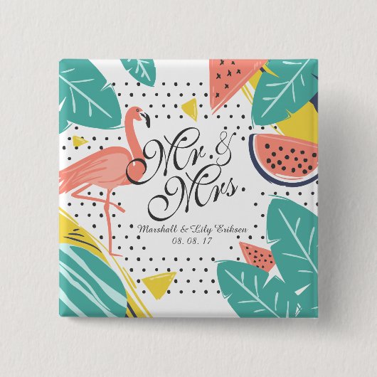 Pinボタンを結婚するパーソナライズな熱帯夏 缶バッジ (正面)