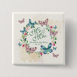 Pinボタンを結婚するパーソナライズな蝶リース 缶バッジ