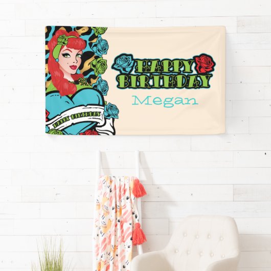 Pin女の子、ロックビリーのパーティーの旗 横断幕 (インサイチュ)