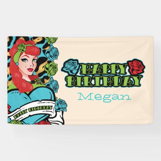 Pin女の子、ロックビリーのパーティーの旗 横断幕 (横)