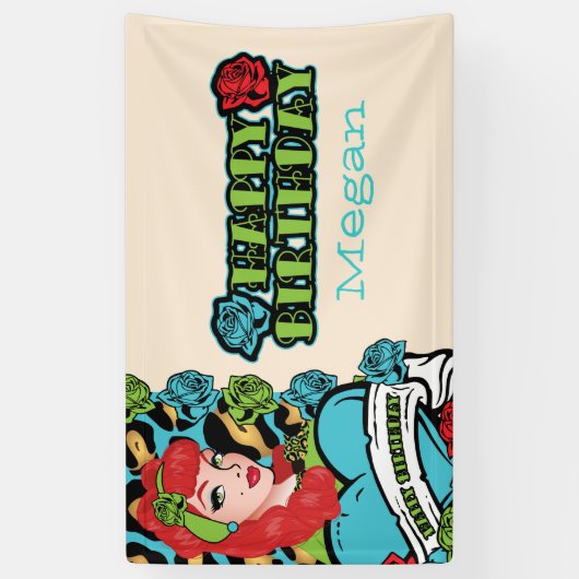 Pin女の子、ロックビリーのパーティーの旗 横断幕 (縦)