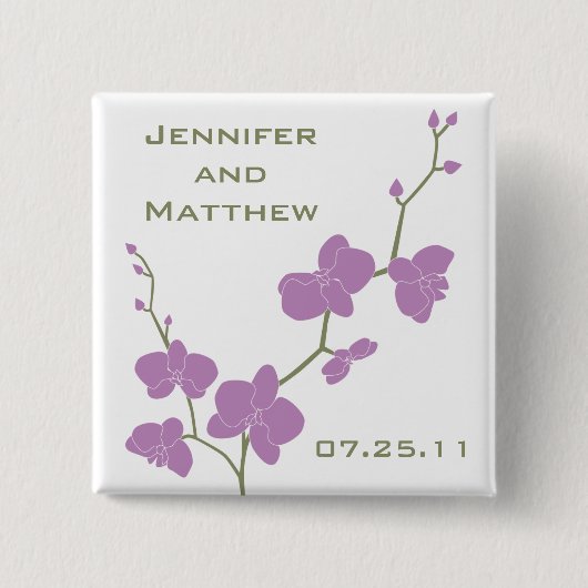 Pin -オリーブ色およびすみれ色ヴィンテージ--を結婚している蘭 缶バッジ (正面)