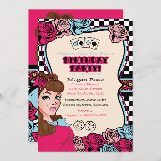 、Pin、ロックビリーチェック模様 招待状 (正面/裏面)