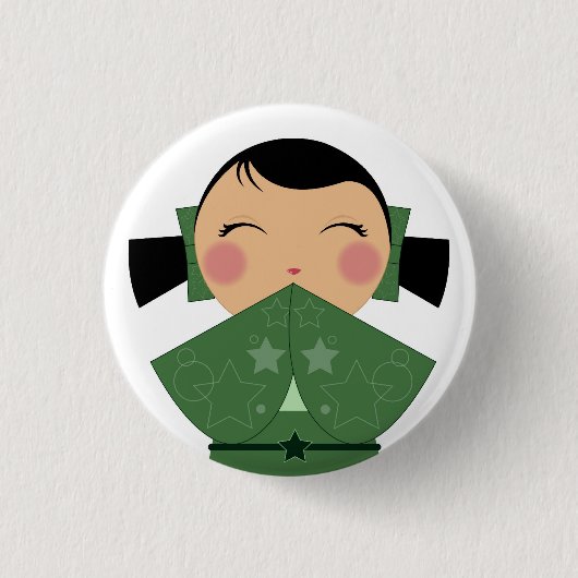 Pin 02の上のKokeshiの星の終わり 缶バッジ (正面)